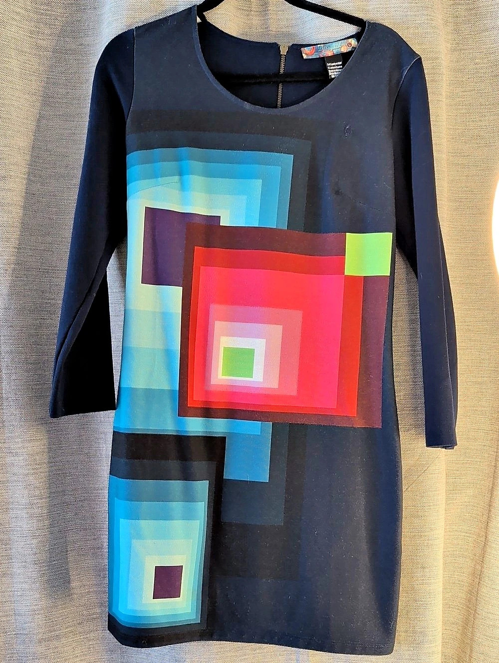 Desigual Geometric Mini Dress in Black & Blue Size Large